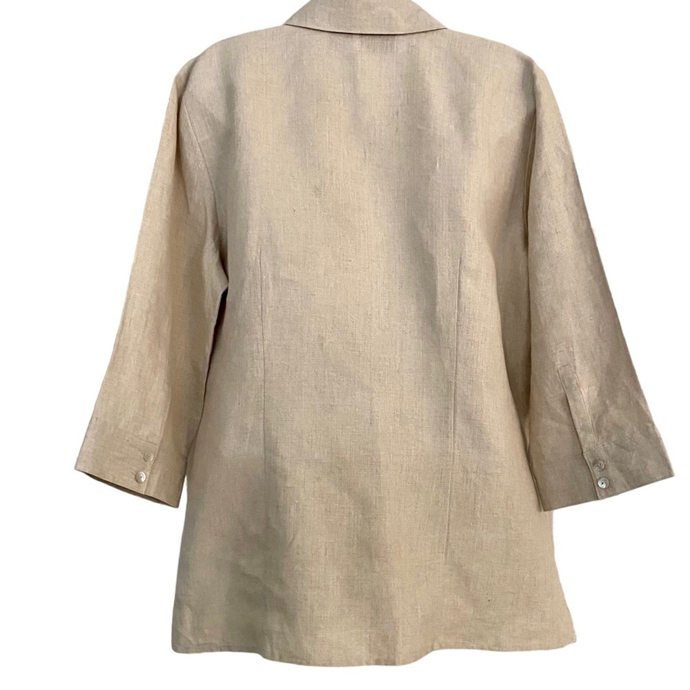 Tan Linen Button-down Top Sz Large Embroidered Floral Lagenlook Shirt Blouse - Picture 4 of 15
